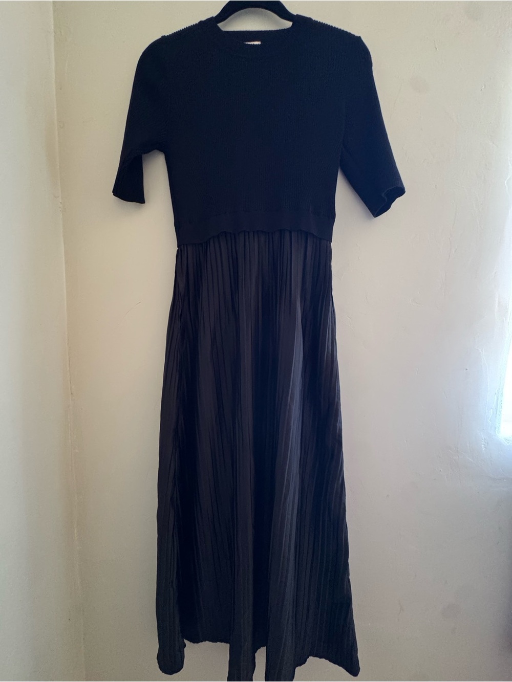 Nanette Lepore Black Knit Top Pleated Maxi Dress